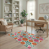 Vibrant Orange Pink Floral Pattern Area Rug