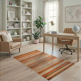 Orange Geometric Striped Woven Area Rug