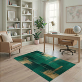 Green Emerald Green Gold Geometric Modern Rug