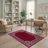 Crimson Persian Border Area Rug with Ornate Floral Frame