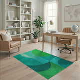 Teal Green Overlapping Circles Geometric Area Rug