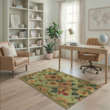 Vintage Mint Green Rose Floral Area Rug