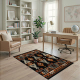 Black Orange Southwestern Geometric Tribal Rug
