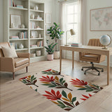 Vibrant Red Leaf Floral Area Rug