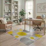 Yellow Circle Abstract Grey Area Rug