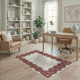 Red Spiral Meander Border Area Rug