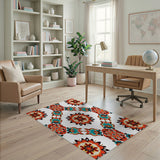 Vibrant Red Teal Heritage Tribal Mandala Rug
