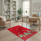 Festive Red Pine Forest Starry Silhouette Area Rug