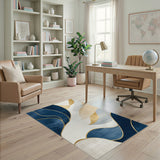 Navy Blue Abstract Wave Area Rug with Gold