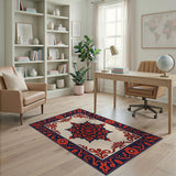 Navy Crimson Mandala Traditional Persian Rug