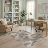 Beige and Neutral Modern Beige Grey Geometric Block Area Rug