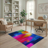 Vibrant Multi-Color Geometric Area Rug with Starry Dots