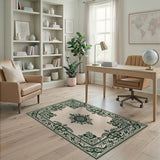Green Elegant Green Ornate Border Area Rug