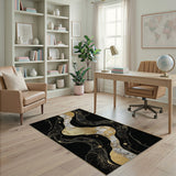 Luxe Gold Marble Wave Abstract Area Rug