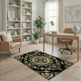 Opulent Black Gold Persian Medallion Rug