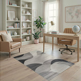 Geometric Modern Abstract Black White Wave Area Rug