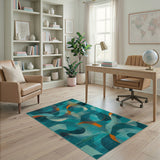 Geometric Modern Teal Wave Abstract Geometric Area Rug