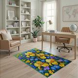 Vibrant Yellow Iris Floral Area Rug