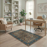Persian Medallion Area Rug with Navy Blue Border