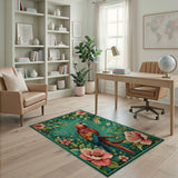 Macaw Parrot Hibiscus Floral Area Rug