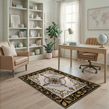Ornate Gold Sunburst Cream Area Rug