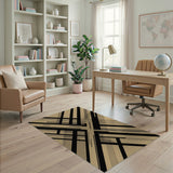 Beige and Neutral Beige Black Geometric Modern Area Rug