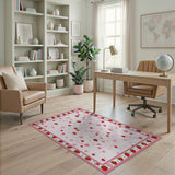 Washable Pink Strawberry Floral Area Rug - Low Pile & Non-Slip