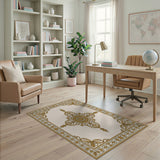 Ornate Gold Medallion Cream Area Rug