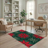 Poinsettia Snowflake Holiday Area Rug