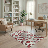 Pink Kids Cartoon Playful Pink Hearts Scatter Area Rug
