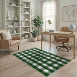 Rustic Farmhouse Green Green Gingham Check Area Rug