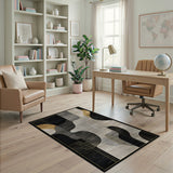 Modern Black Gold Geometric Abstract Area Rug