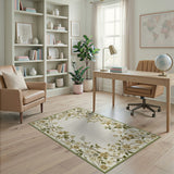 Beige and Neutral Vintage Floral Border Cream Area Rug