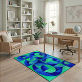 Blue and Teal Abstract Blue Teal Geometric Area Rug