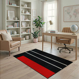 Bold Red Stripe Black Geometric Area Rug