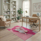 Pink Vibrant Pink Geometric Shag Area Rug