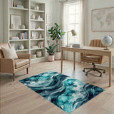 Abstract Area Blue and Teal Teal Ocean Waves Abstract Area Rug