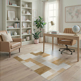 Tan Beige Geometric Block Area Rug