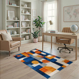 Bold Geometric Blue Orange Area Rug