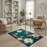 Koi Fish Lotus Blue Teal Area Rug