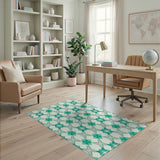 Teal Starburst Geometric Lattice Area Rug