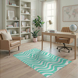 Teal Wavy Coastal Area Rug
