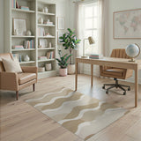 Beige Wavy Abstract Coastal Area Rug