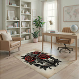 ODIKA Traditional Tattoo Anchor and Red Roses Washable Area Rug - Low Pile, Non-Slip, Pet & Kid Friendly