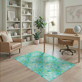 Dreamy Aqua Floral Cloud Area Rug