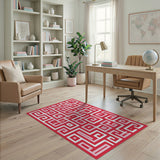 Red Greek Key Geometric Area Rug