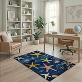 Starfish Ocean Waves Navy Area Rug