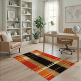Bold Orange Black Grid Geometric Area Rug