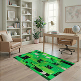 Playful Black Cats Geometric Green Area Rug