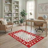 Red Polka Dot Border Geometric Area Rug